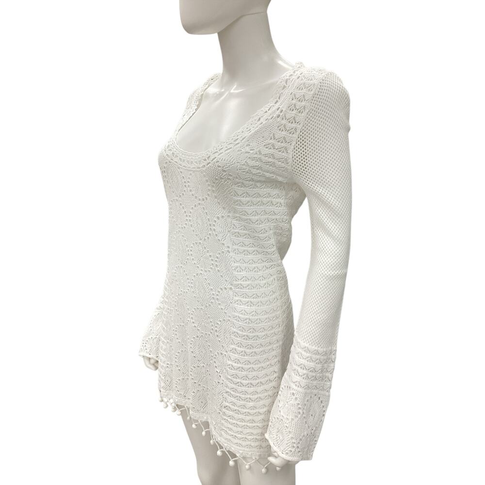 Lilly Pulitzer Dress Women’s Size S 100% Cotton Crocheted Long Sleeves PomPoms - Picture 2 of 6